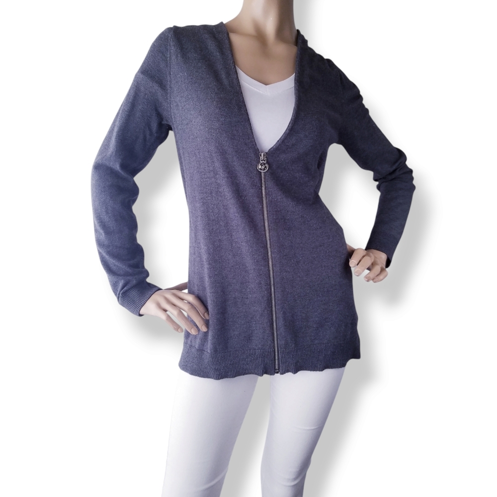 MICHAEL Michael Kors Charcoal Gray Zip-Up Cardigan Size Large